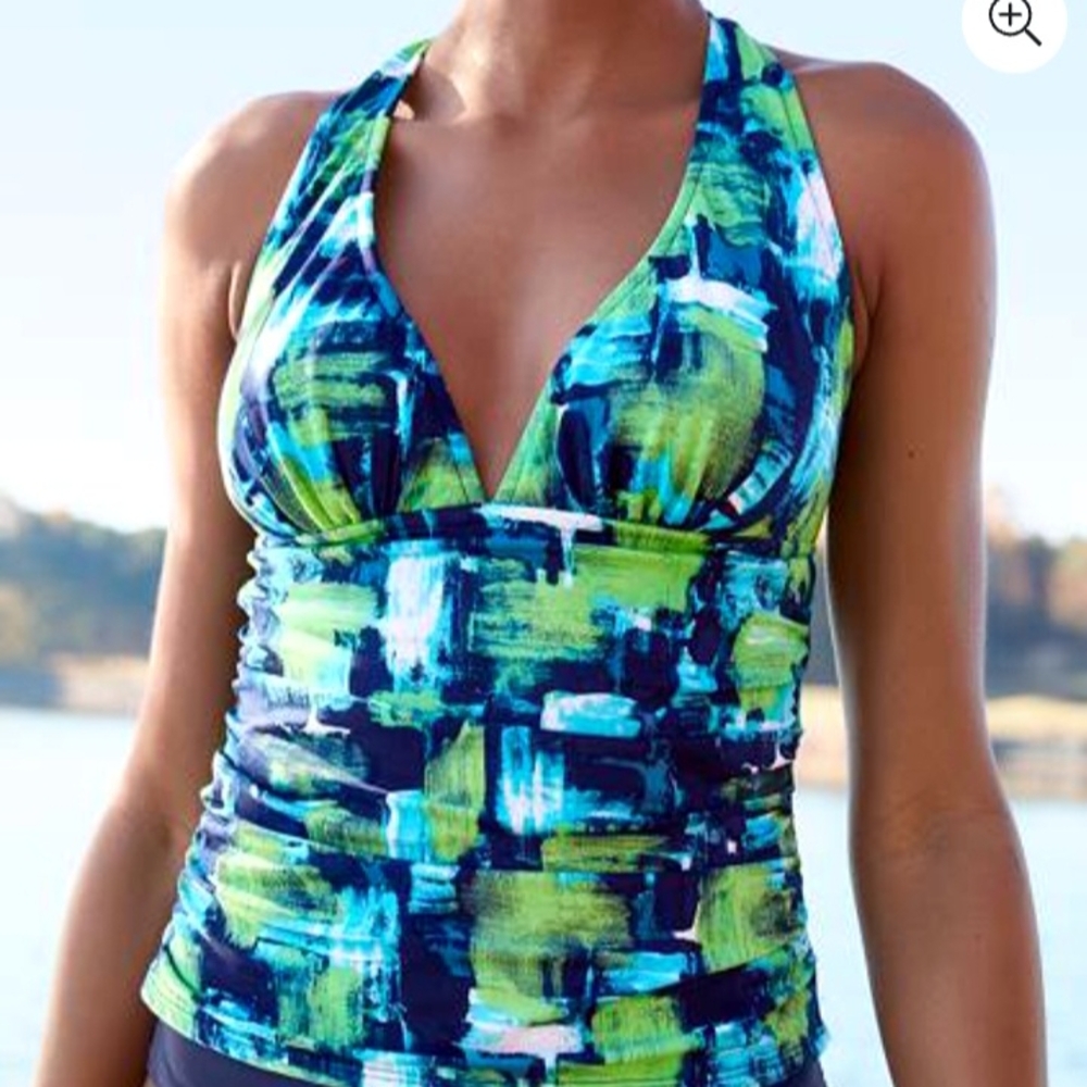 VENUS Blue and Green Tankini Top, Size S
